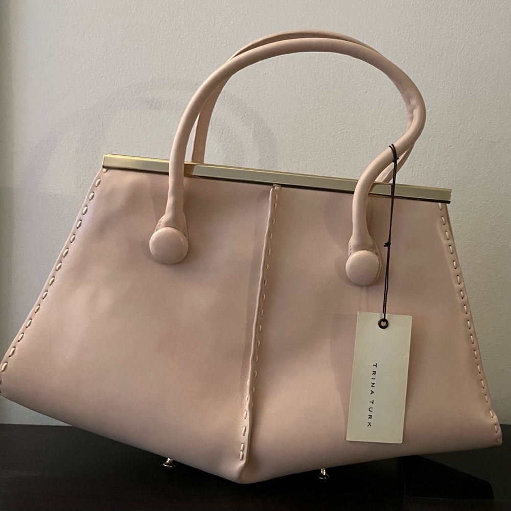 NWT Vintage Trina Turk Blush Pink Leather Satchel with Gold Hardware